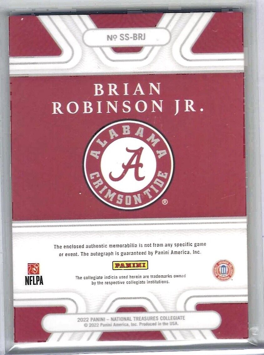 BRIAN ROBINSON 2022 PANINI NATIONAL TREASURES COLLEGIATE PATCH AUTO RC #D /25