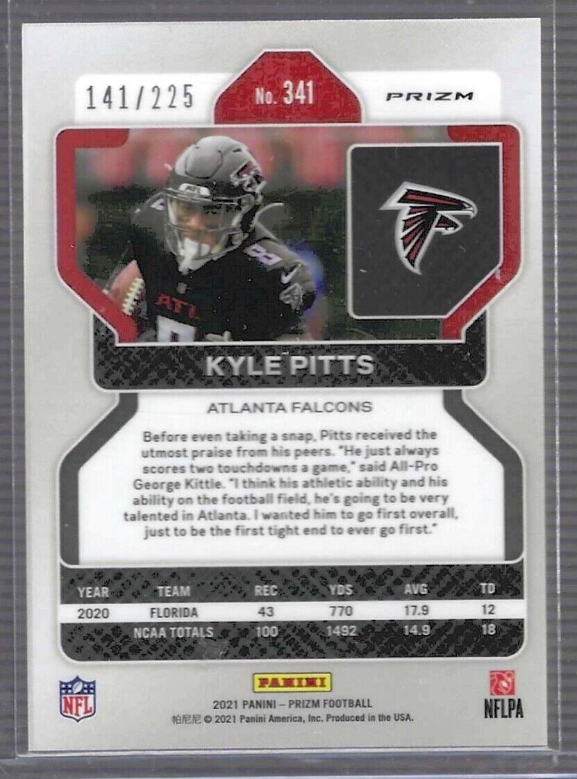 KYLE PITTS 2021 PANINI PRIZM PURPLE CRACKED ICE PRIZM ROOKIE RC #D 141/225