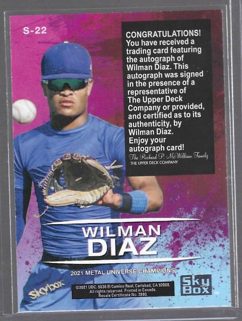 WILMAN DIAZ 2021 UPPER DECK SKYBOX METAL UNIVERST CHAMPIONS PREMIUM AUTO #S-22