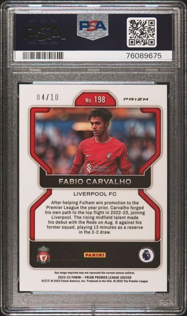 FABIO CARVALHO 2022-23 PRIZM PREMIER LEAGUE GOLD PRIZM RC 4/10 PSA 9 MINT POP 2