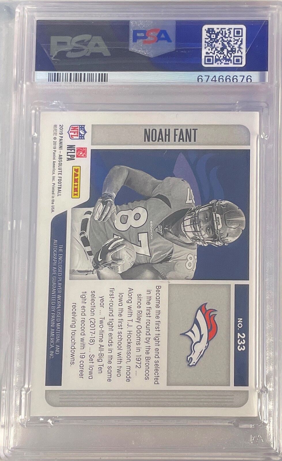 NOAH FANT 2019 ABSOLUTE MATERIALS AUTO JERSEY RC #D 99/99 PSA 10 GEM POP 1/1