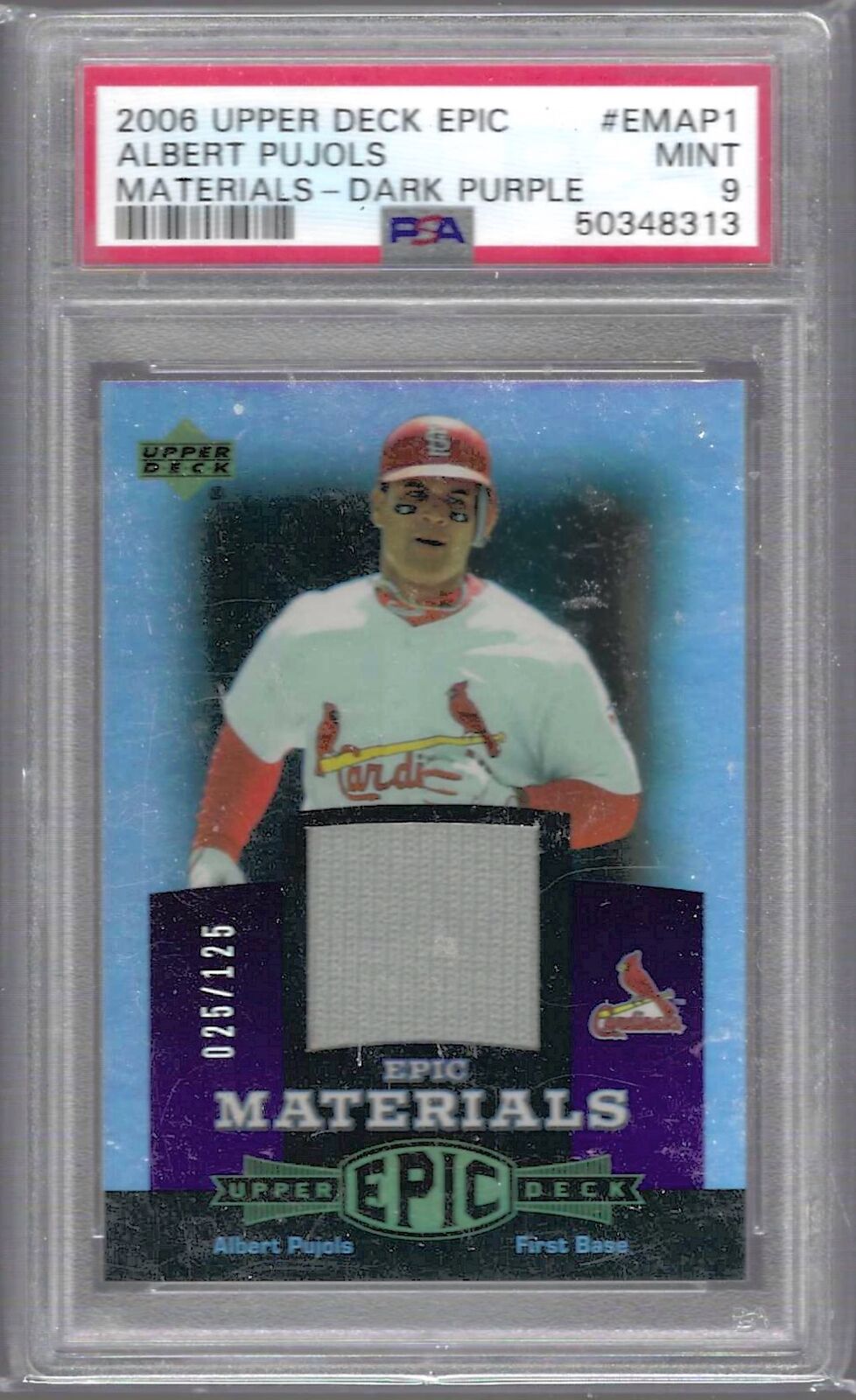 ALBERT PUJOLS 2006 UD EPIC MATERIALS DARK PURPLE JERSEY /125 PSA 9 MINT POP 2