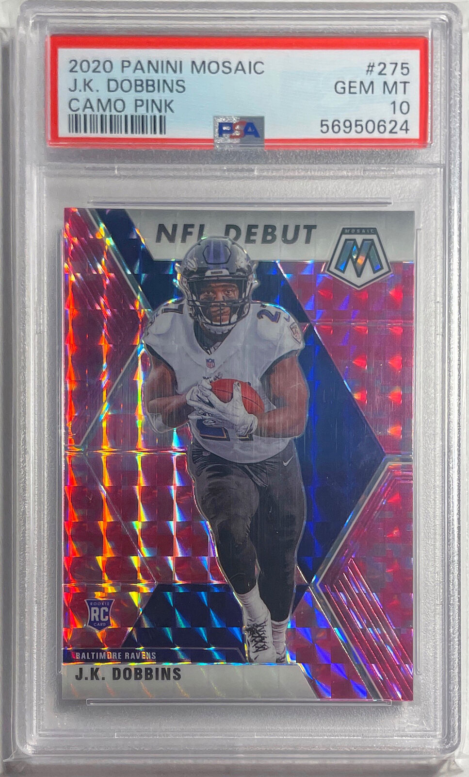 J.K. DOBBINS 2020 PANINI MOSAIC PINK CAMO PRIZM RC #275 PSA 10 GEM MINT POP 54