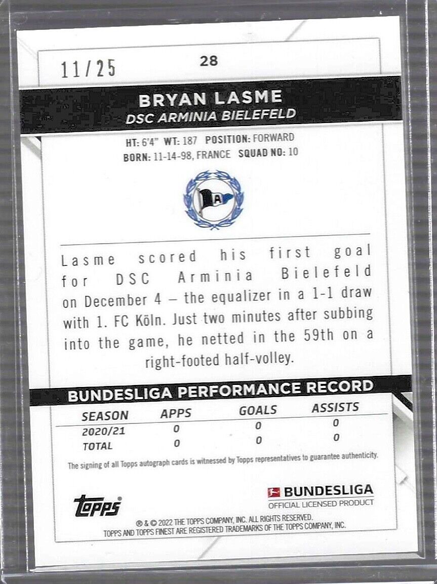 BRYAN LASME 2021-22 TOPPS FINEST GOLD REFRACTOR ROOKIE AUTO RC #D 11/25