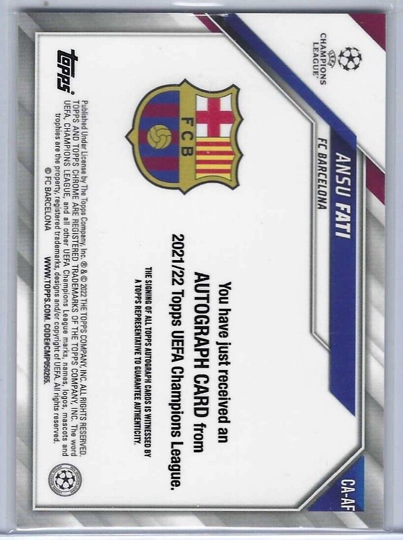 ANSU FATI 2021-22 TOPPS CHROME UEFA GOLD RAYWAVE REFRACTOR AUTO #CA-AF