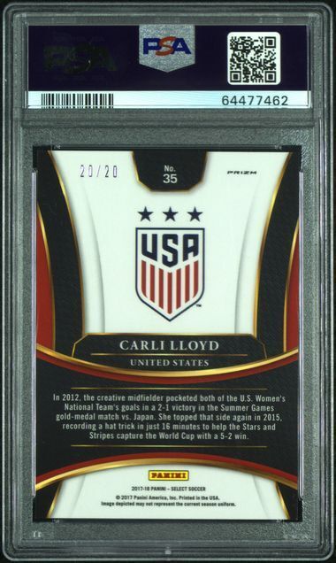CARLI LLOYD 2017-18 PANINI SELECT CAMO PRIZM #D 20/20 PSA 9 MINT POP 4