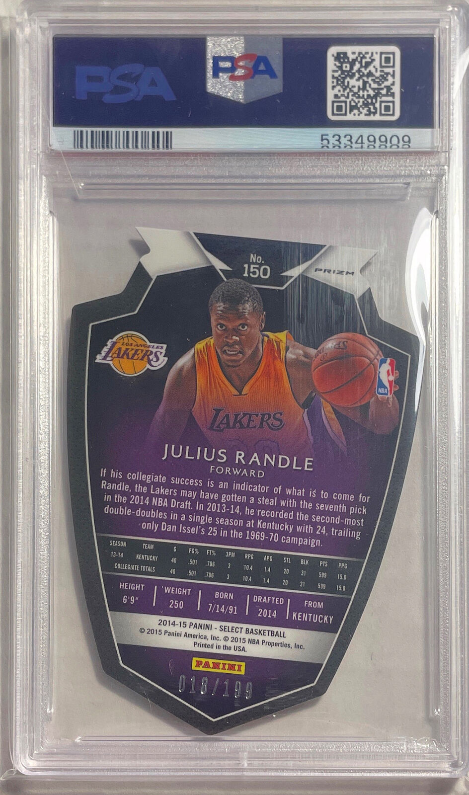 JULIUS RANDLE 2014-15 SELECT LIGHT BLUE DIE CUT PRIZM RC /199 PSA 9 MINT POP 3