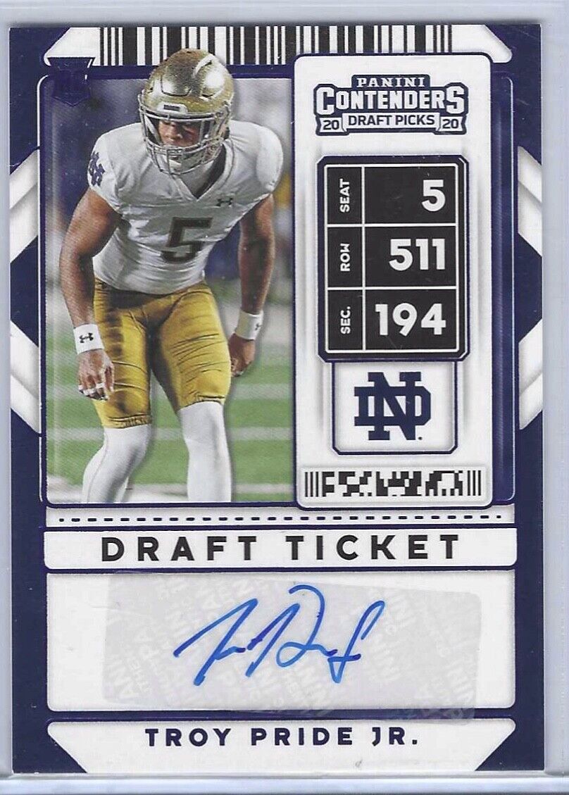 TROY PRIDE JR 2020 CONTENDERS DRAFT PICKS BLUE PRIZM COLLEGE TICKET AUTO RC #226