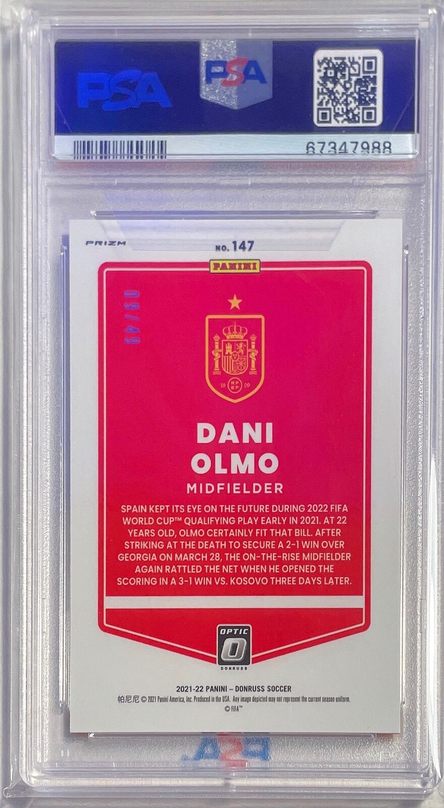 DANI OLMO 2021-22 DONRUSS OPTIC QATAR ORANGE VELOCITY #D 09/49 PSA 10 POP 1/1