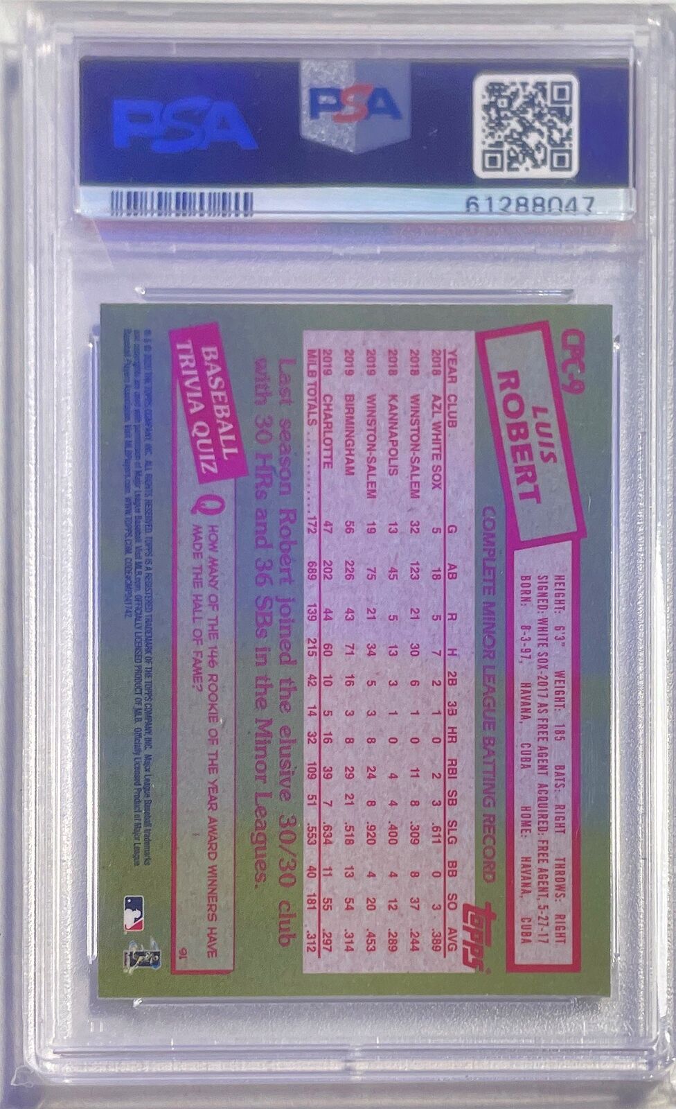 LUIS ROBERT 2020 TOPPS UPDATE SILVER PACK ROOKIE RC #CPC9 PSA 10 GEM MINT