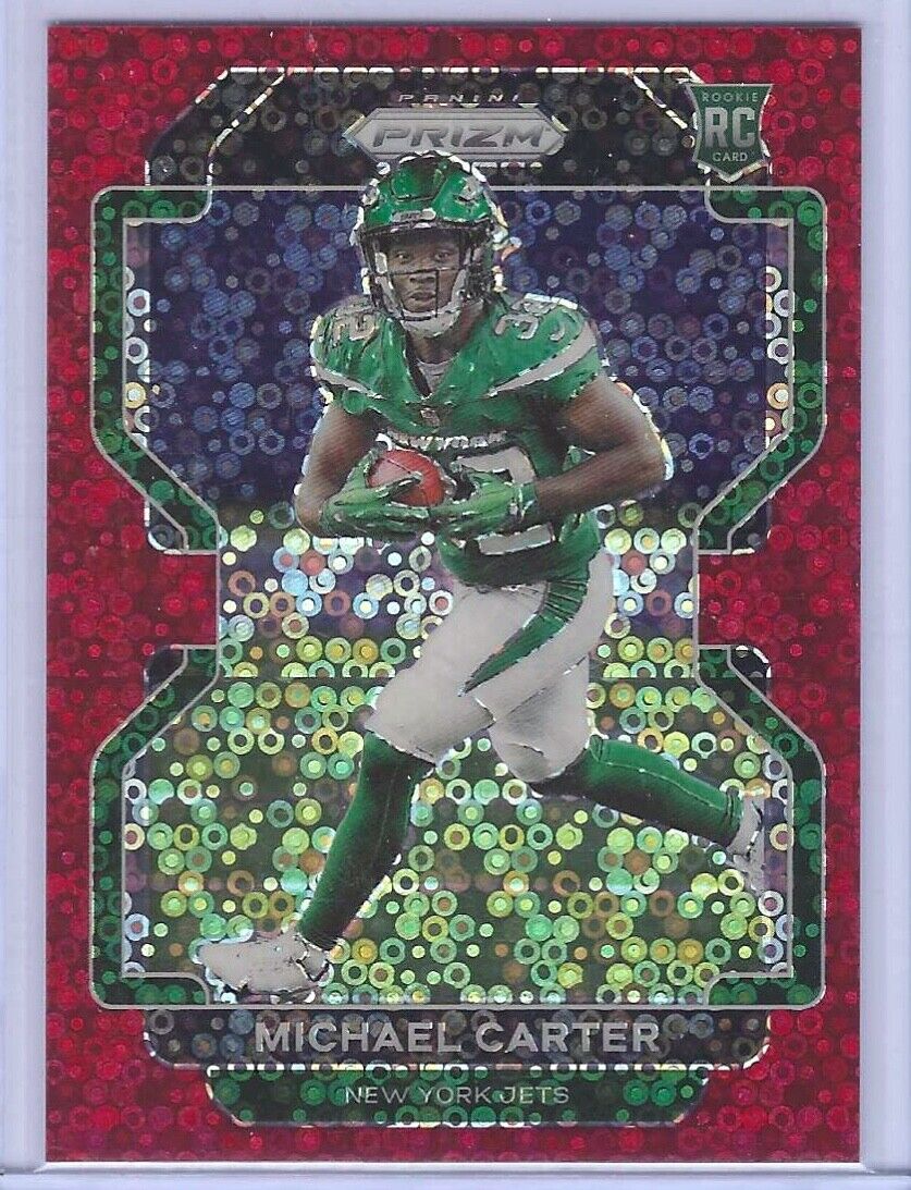 MICHAEL CARTER 2021 PANINI PRIZM RED DISCO NO HUDDLE PRIZM ROOKIE RC #D 07/50