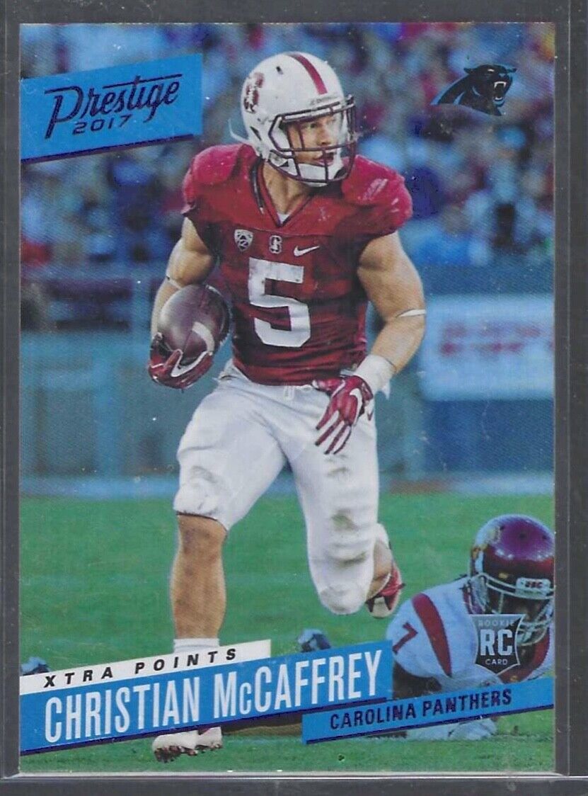CHRISTIAN MCCAFFREY 2017 PRESTIGE XTRA POINTS SILVER FOIL ROOKIE RC #215