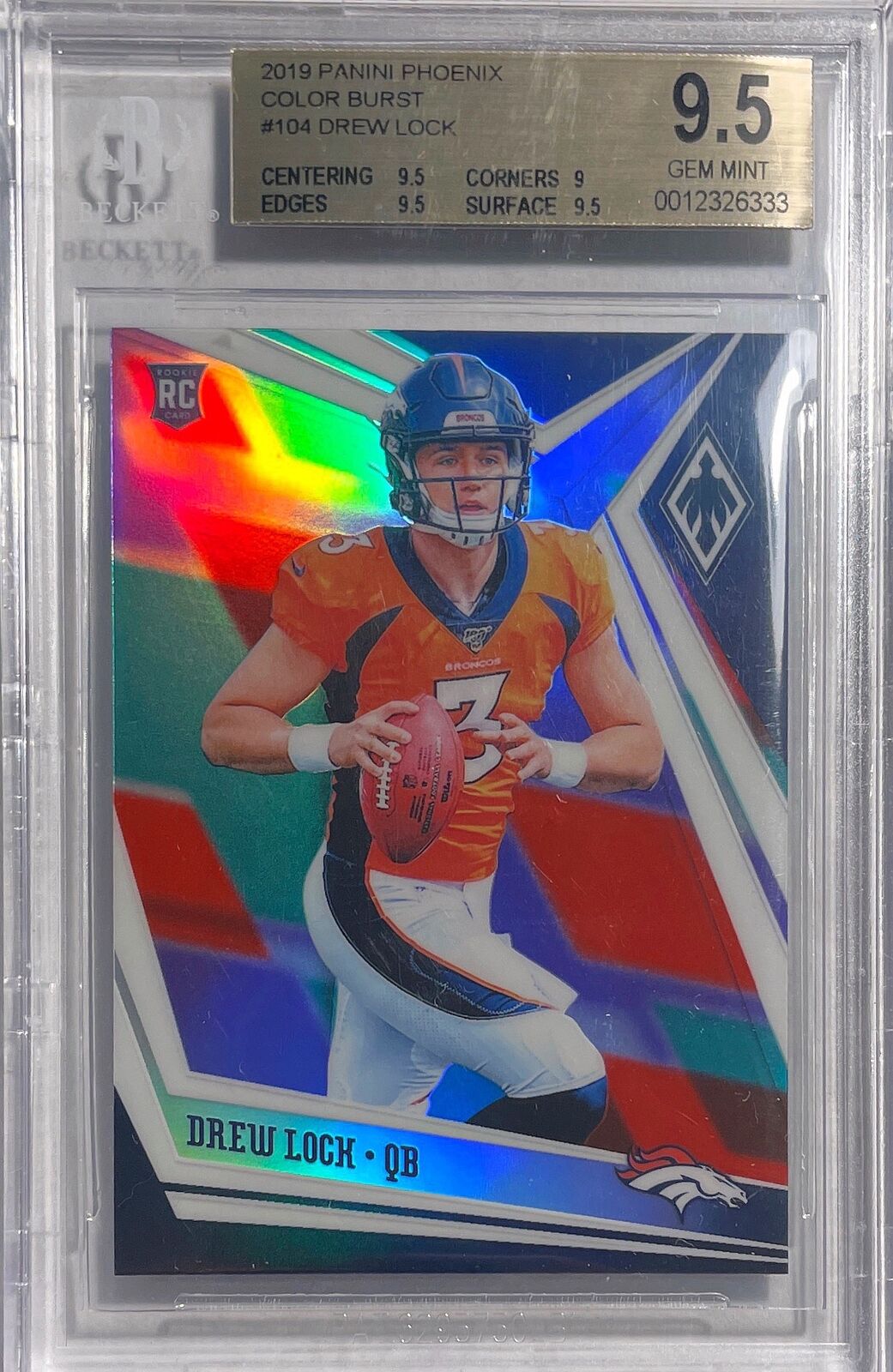 DREW LOCK 2019 PANINI PHOENIX COLOR BURST ROOKIE RC #104 BGS 9.5 GEM MT POP 1/1