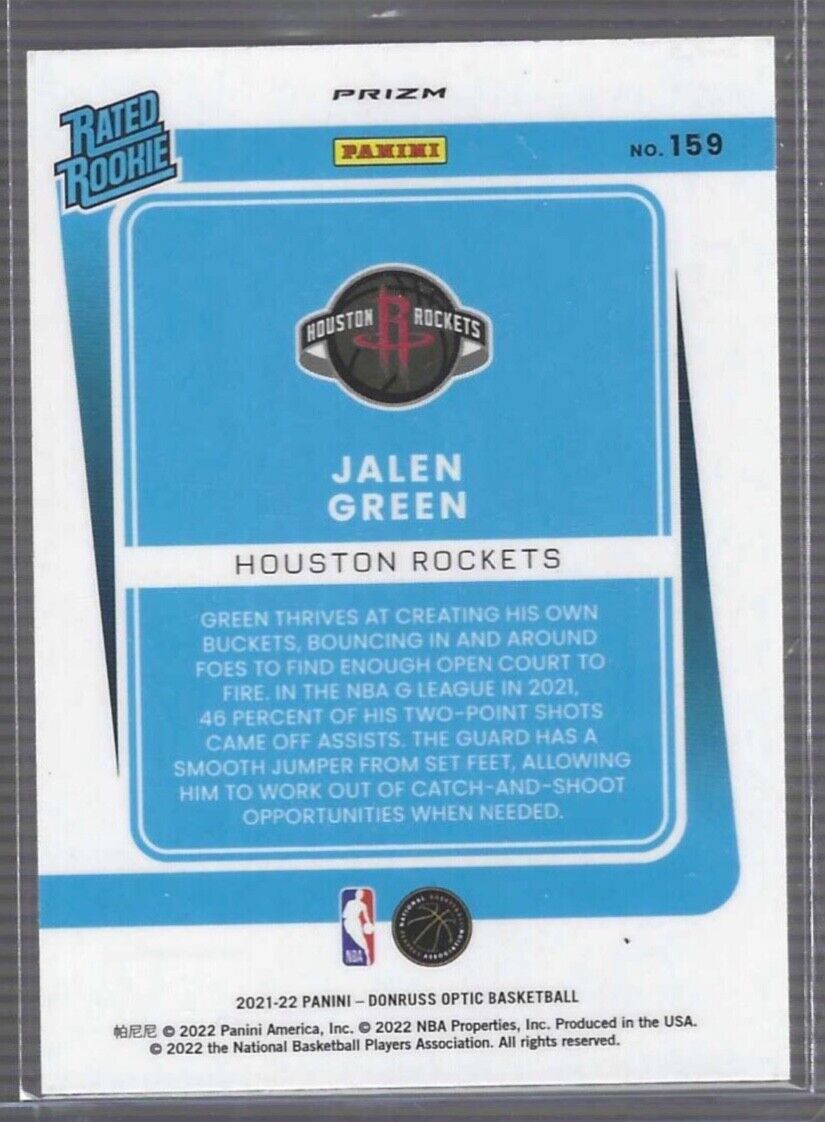 JALEN GREEN 2021-22 PANINI DONRUSS OPTIC SILVER HOLO PRIZM ROOKIE RC #159