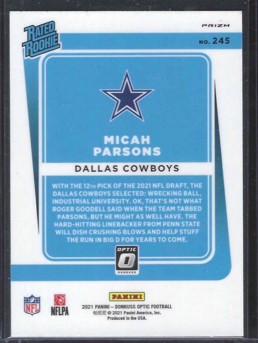 MICAH PARSONS 2021 PANINI DONRUSS OPTIC SILVER HOLO PRIZM RATED ROOKIE RC #245