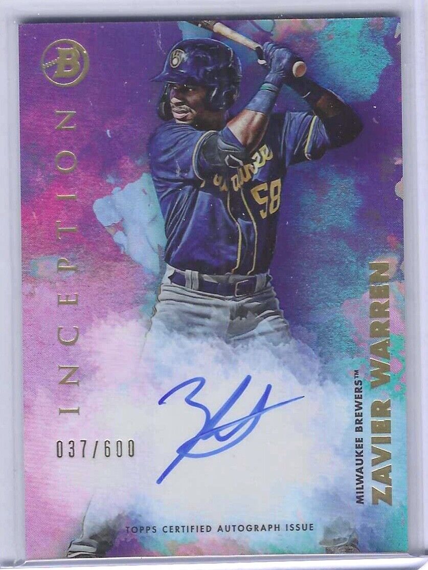 ZAVIER WARREN 2021 BOWMAN INCEPTION PROSPECT ON CARD AUTO #D 037/600