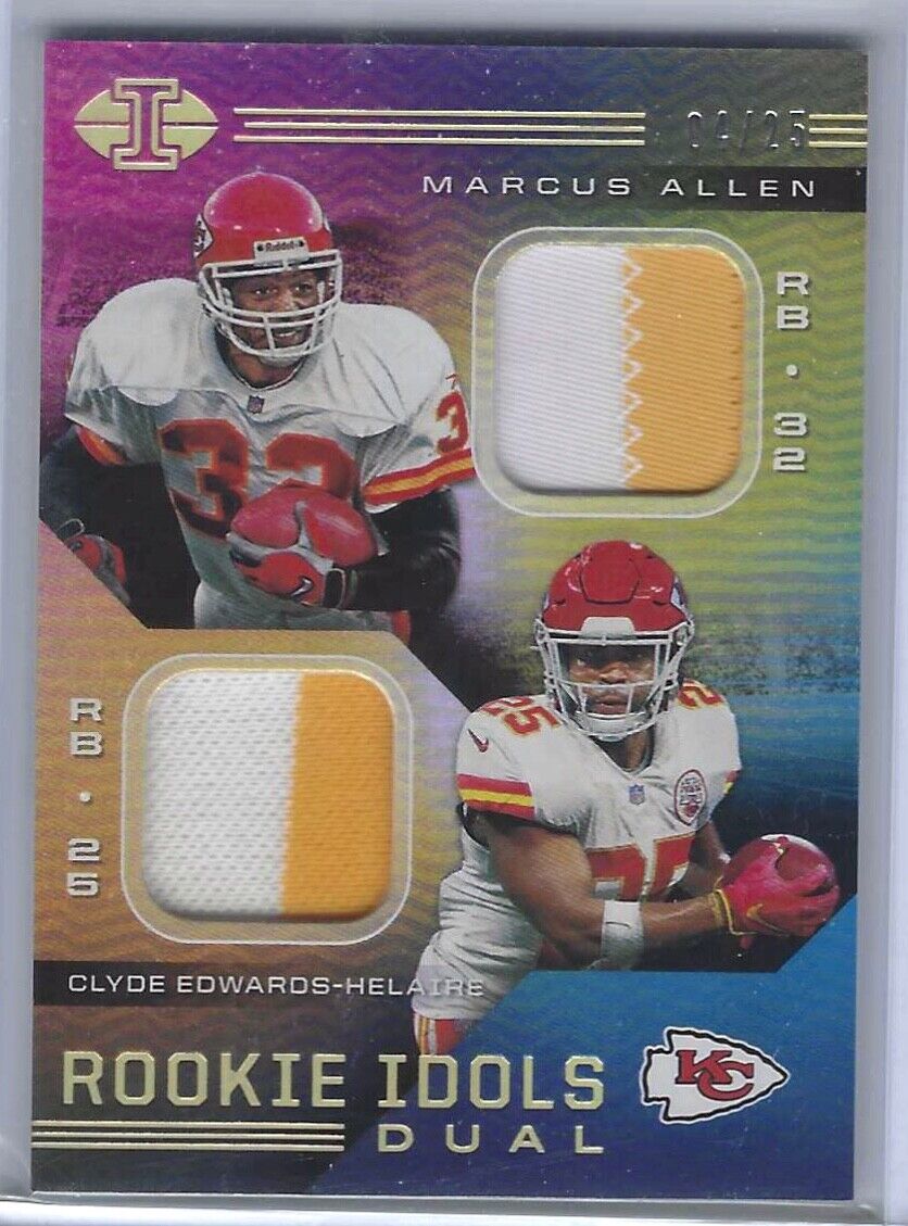 CLYDE EDWARDS-HELAIRE MARCUS ALLEN 2020 ILLUSIONS ROOKIE IDOLS DUAL PATCH RC /25