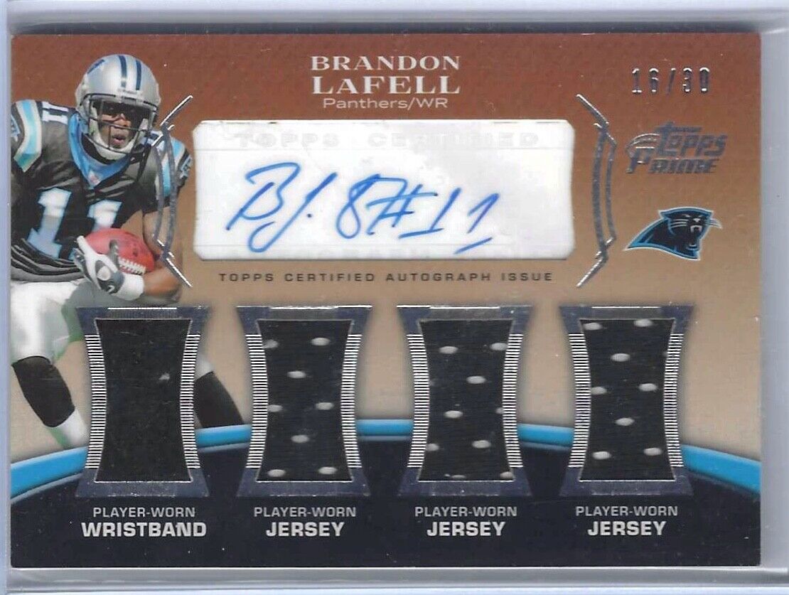 BRANDON LAFELL 2010 TOPPS PRIME LEVEL 4 ROOKIE QUAD PATCH AUTO RC #D 16/30