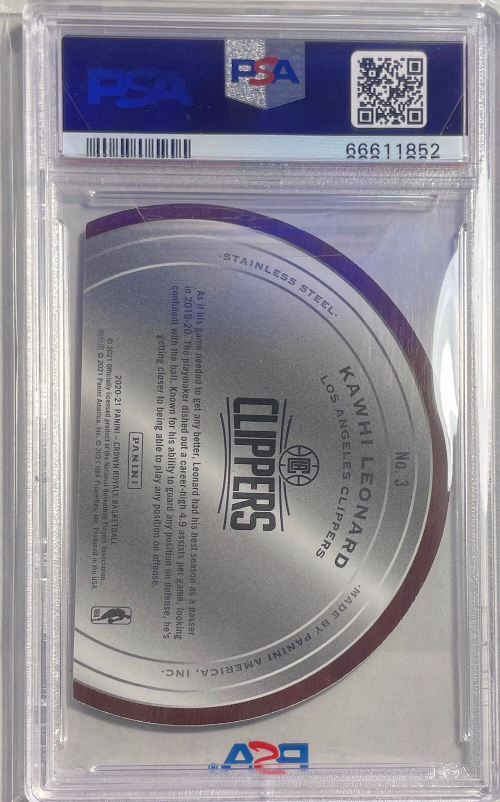 KAWHI LEONARD 2020-21 PANINI CROWN ROYALE TEST OF TIME #D 05/99 PSA 9 POP 1/1
