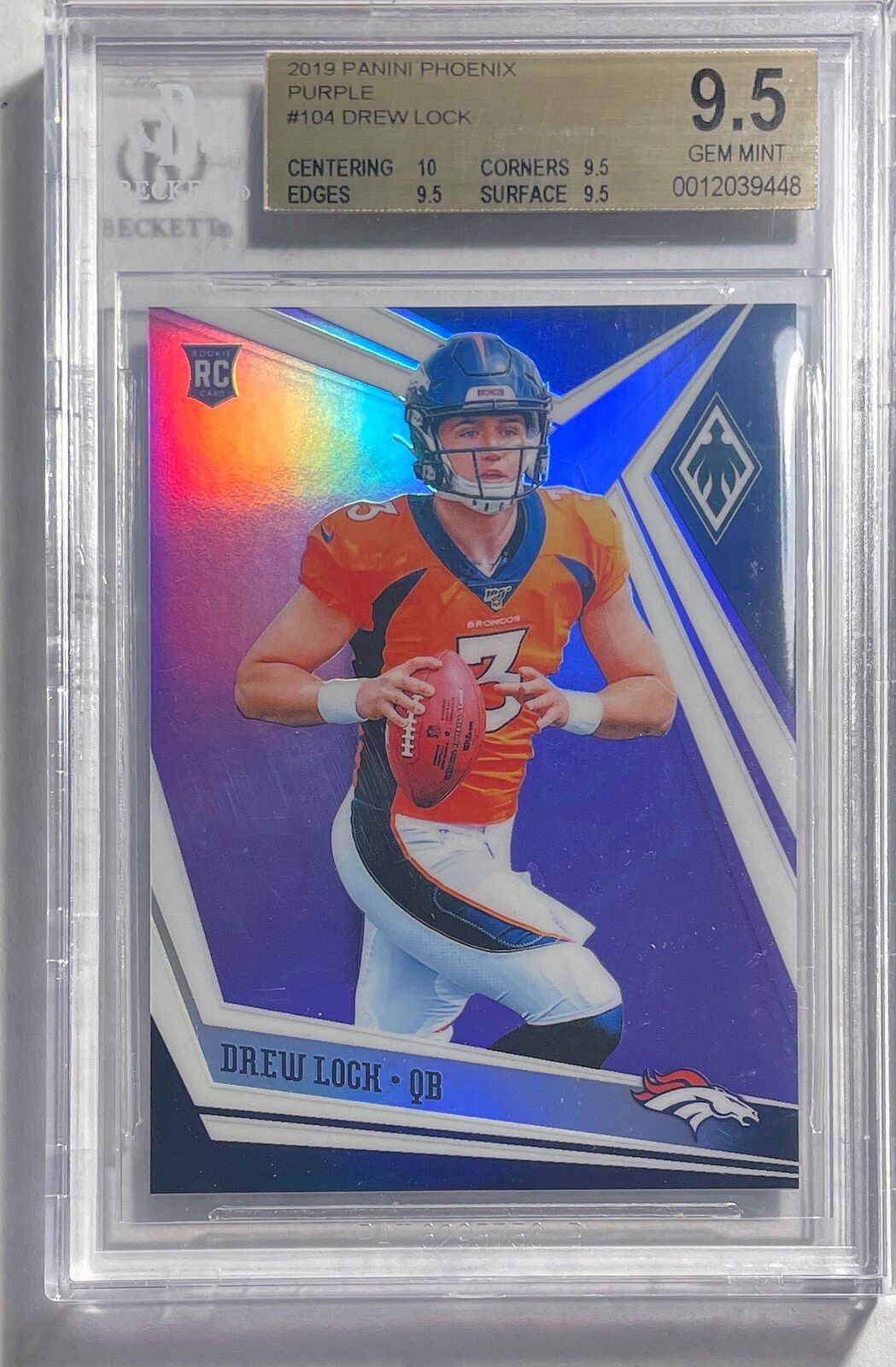 DREW LOCK 2019 PANINI PHOENIX PURPLE ROOKIE RC #D 093/149 BGS 9.5 GEM MT POP 1/1