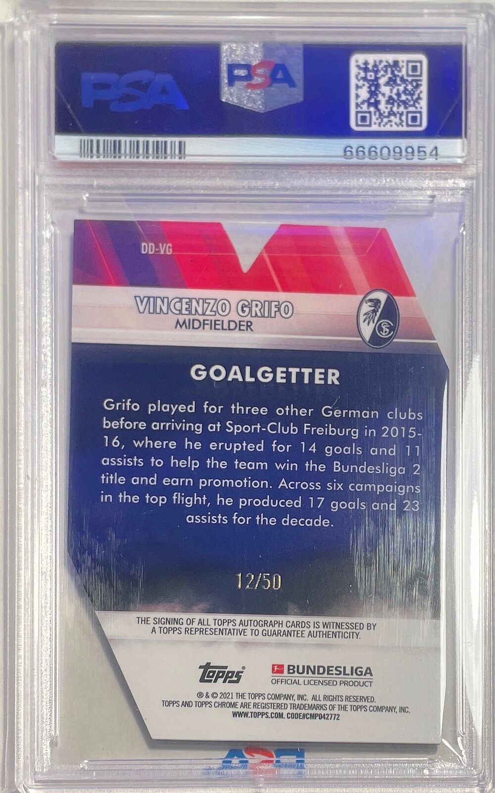 VINCENZO GRIFO 2020-21 TOPPS CHROME BUNDESLIGA DECADE DOMINANCE AUTO /50 PSA 7