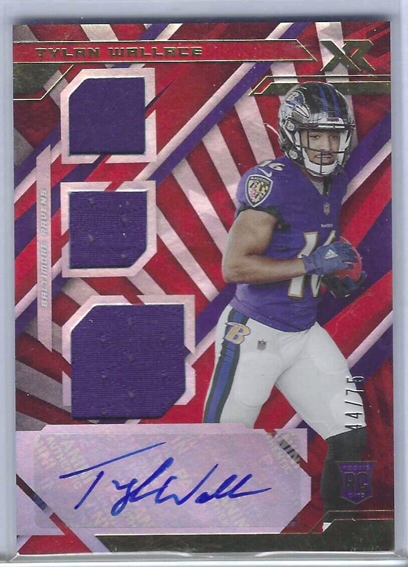 TYLAN WALLACE 2021 PANINI XR RED PRIZM ROOKIE TRIPLE JERSEY AUTO RC #D 44/75