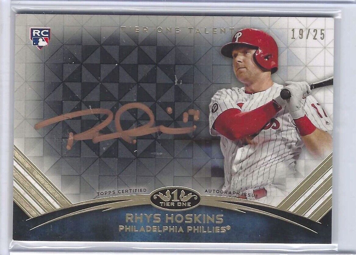 RHYS HOSKINS 2018 TOPPS TIER ONE BLACK GOLD INK ROOKIE ON CARD AUTO RC #D 19/25