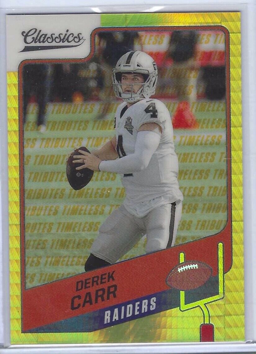 DEREK CARR 2021 PANINI CLASSICS TIMELESS TRIBUTES GOLD HYPER PRIZM #D 68/99
