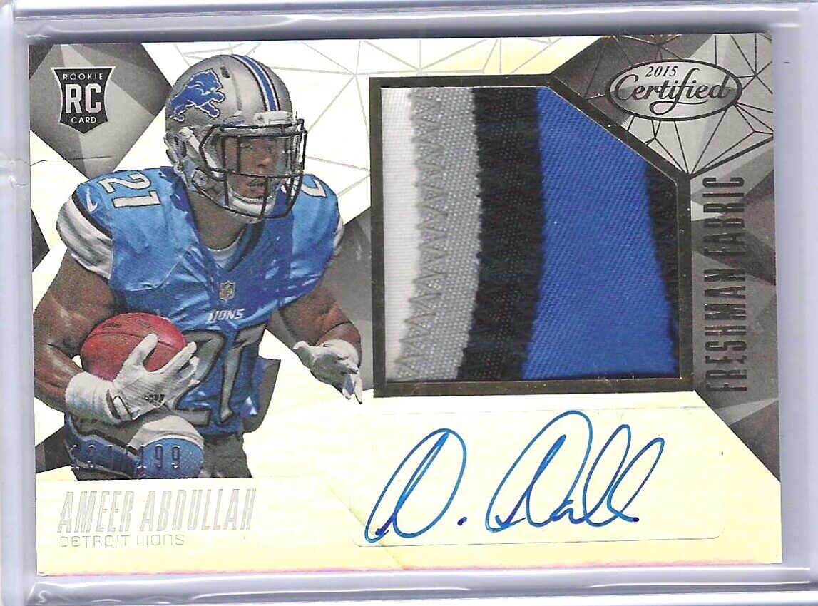 AMEER ABDULLAH 2015 PANINI CERTIFIED FRESHMAN FABRIC RPA PATCH AUTO RC /199