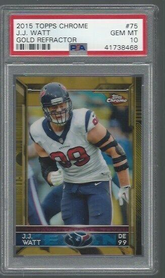 J.J. WATT 2015 TOPPS CHROME GOLD REFRACTOR #D 13/50 PSA 10 GEM MINT POP 1/1