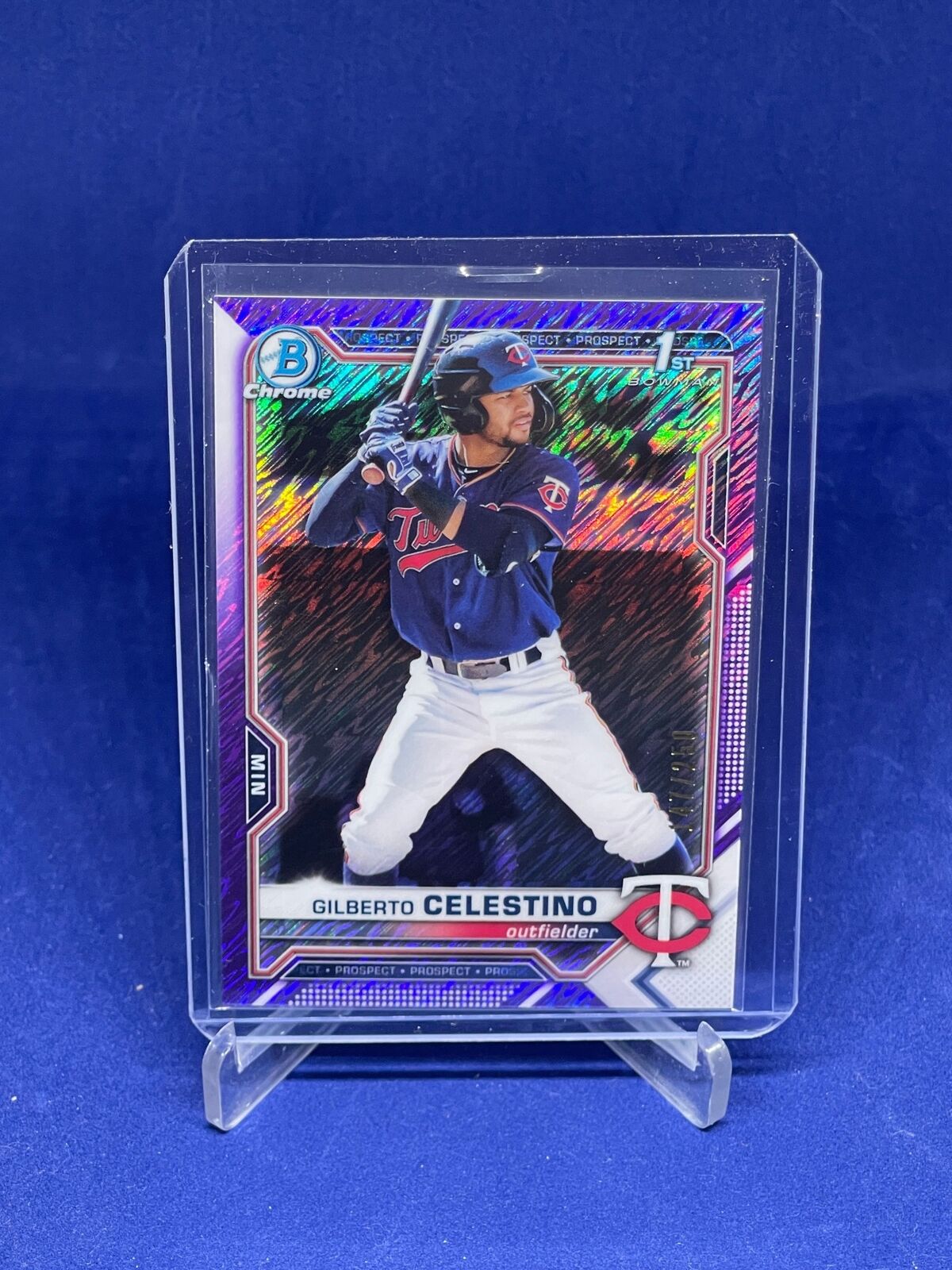GILBERTO CELESTINO 2021 BOWMAN CHROME 1ST PURPLE SHIMMER REFRACTOR PROSPECT /250
