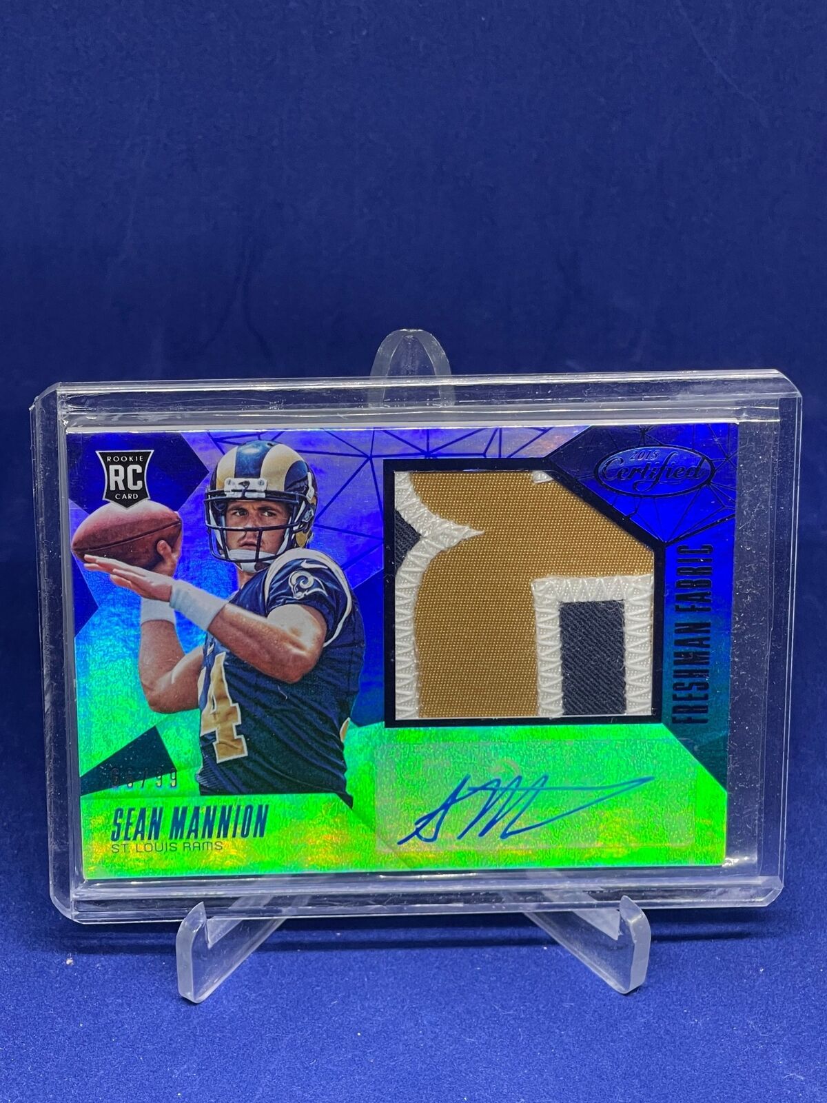 SEAN MANNION 2015 CERTIFIED FRESHMAN FABRIC BLUE PATCH AUTO ROOKIE RC #D 66/99