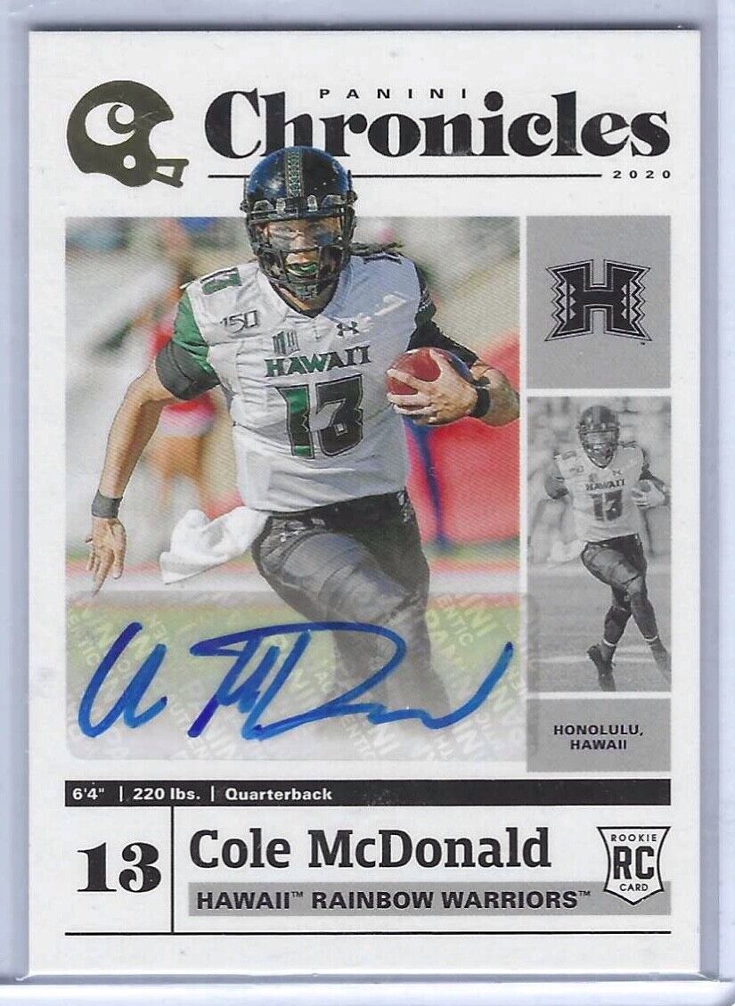 COLE MCDONALD 2020 PANINI CHRONICLES DRAFT PICKS ROOKIE AUTO RC #4