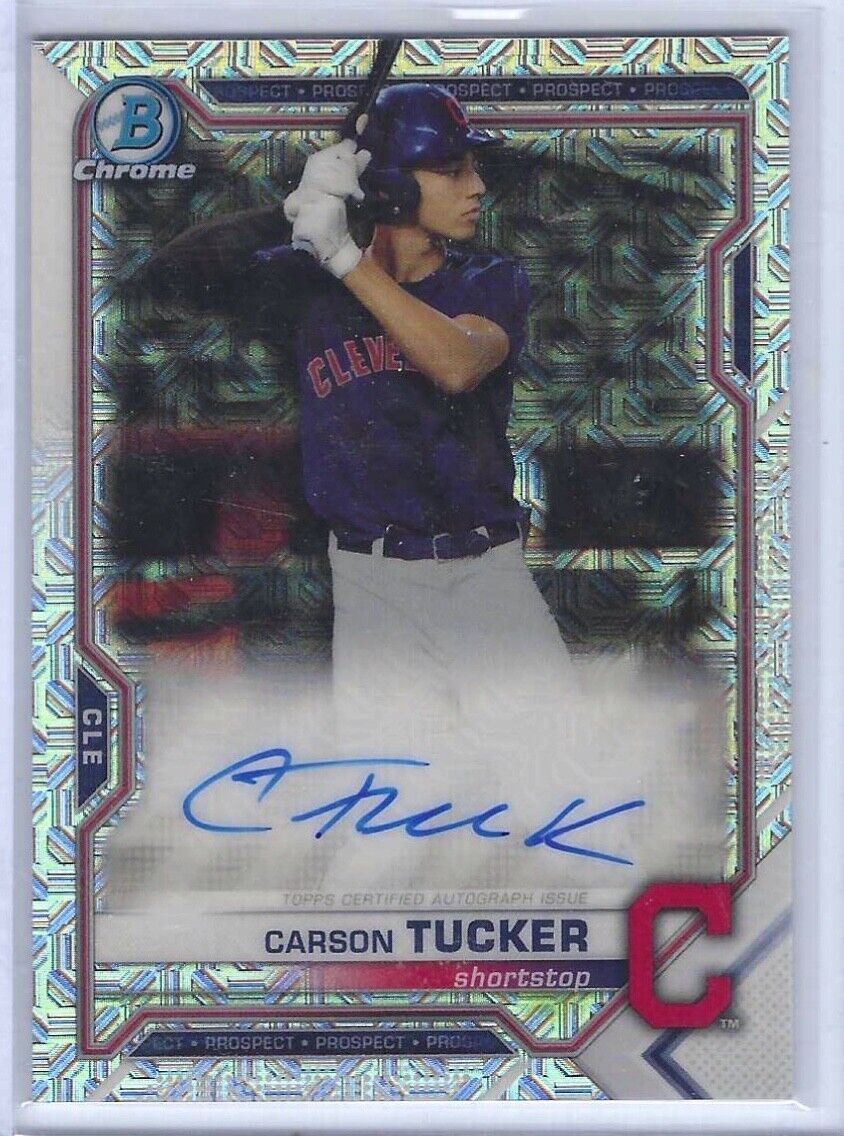 CARSON TUCKER 2021 BOWMAN CHROME SILVER MEGA REFRACTOR PROSPECT AUTO #BMA-CT
