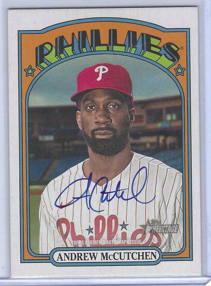 ANDREW MCCUTCHEN 2021 TOPPS HERITAGE REAL ONE BLUE INK ON CARD AUTO #ROA-AM