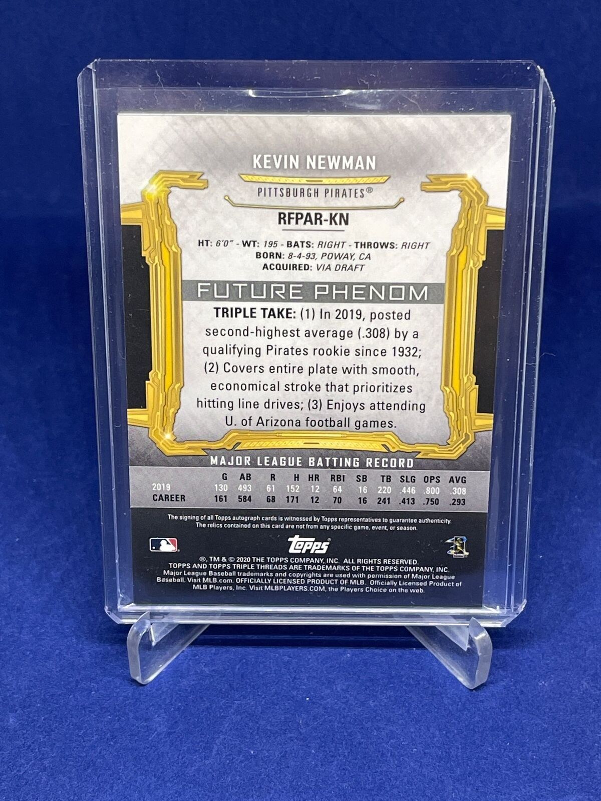 KEVIN NEWMAN 2020 TOPPS TRIPLE THREADS JERSEY ON CARD AUTO #D 98/99