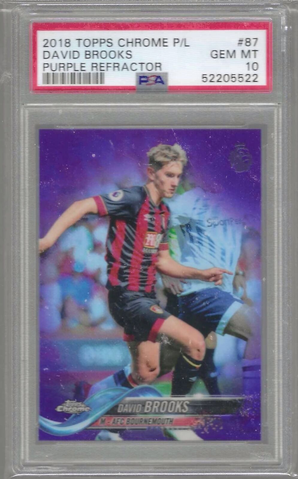 DAVID BROOKS 2018-19 TOPPS CHROME EPL PURPLE REFRACTOR /250 PSA 10 GEM POP 1/1