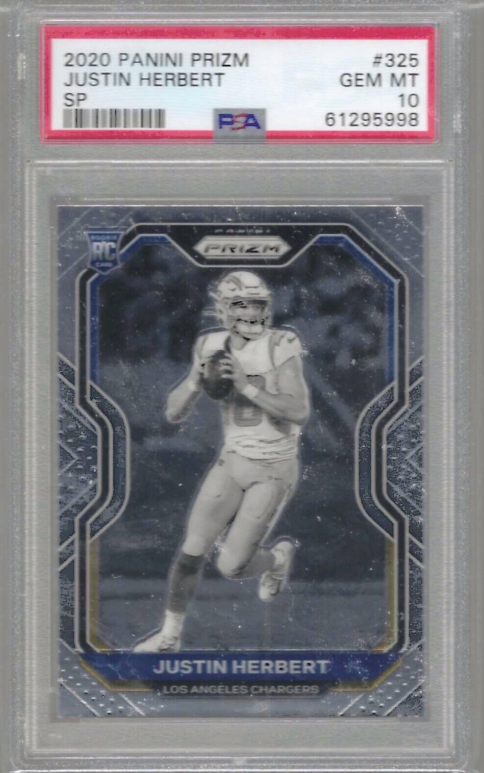 JUSTIN HERBERT 2020 PANINI PRIZM SHORT PRINT NEGATIVE SP VARIATION RC PSA 10 GEM