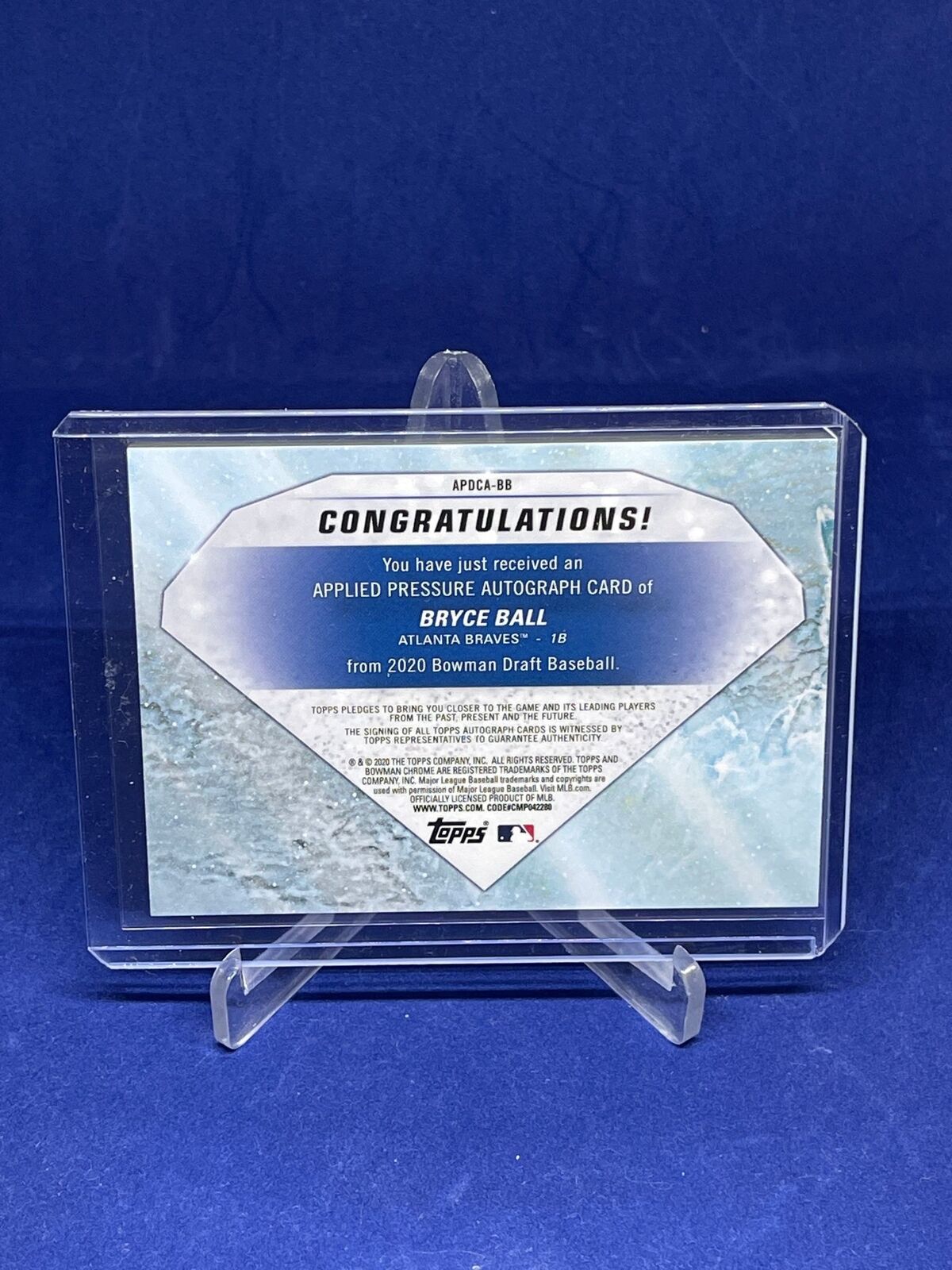 BRYCE BALL 2020 BOWMAN DRAFT APPLIED PRESSURE ORANGE REFRACTOR AUTO #D 21/25