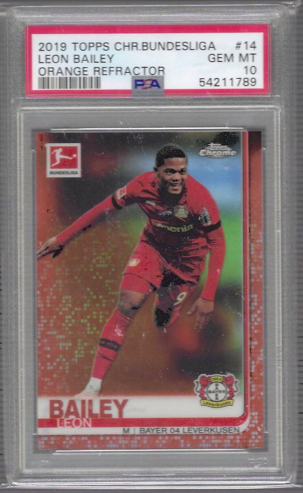 LEON BAILEY 2019-20 TOPPS CHROME BUNDESLIGA ORANGE REFRACTOR RC /25 PSA 10 POP 4