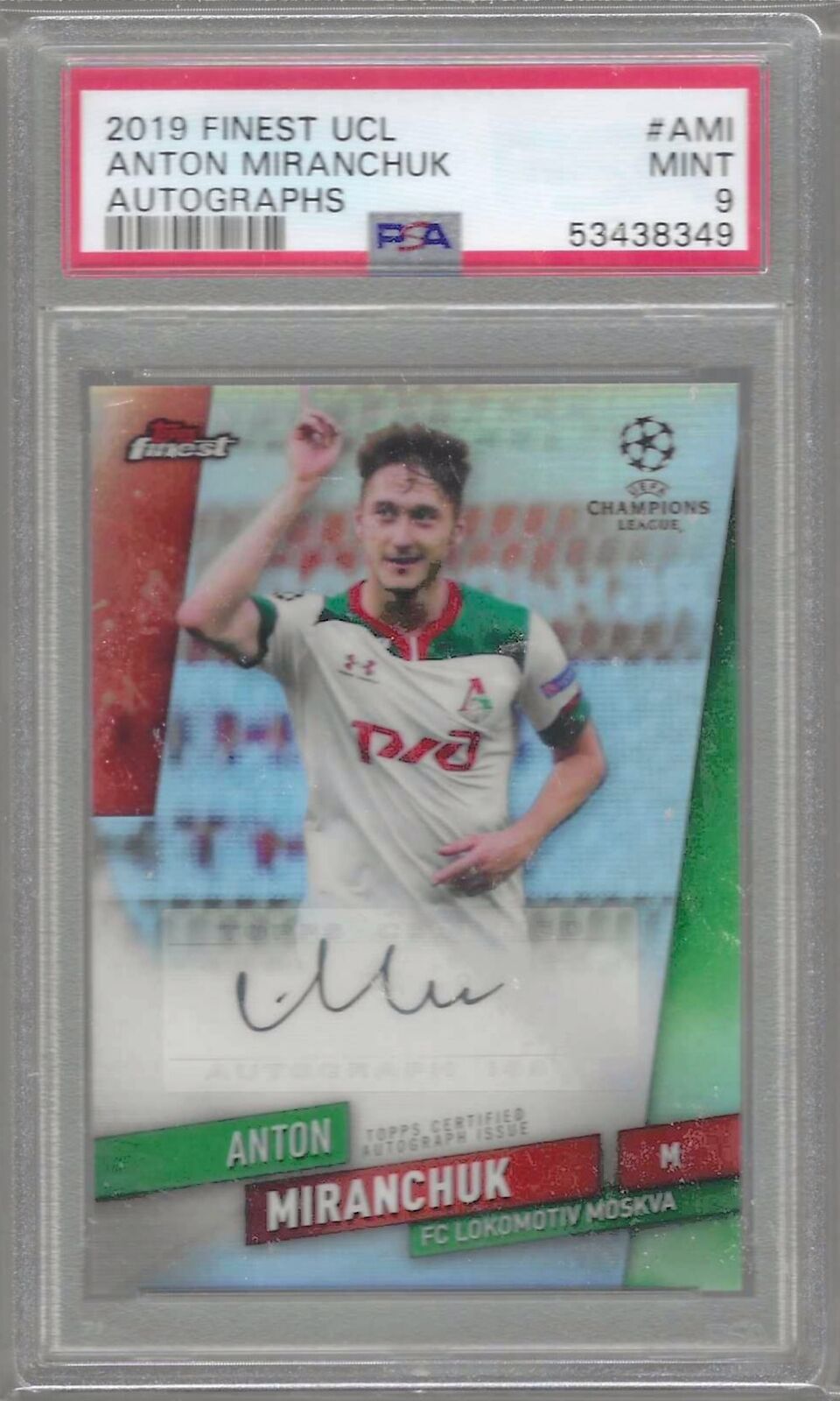 ANTON MIRANCHUK 2019-20 TOPPS FINEST REFRACTOR AUTO PSA 9 MINT POP 2