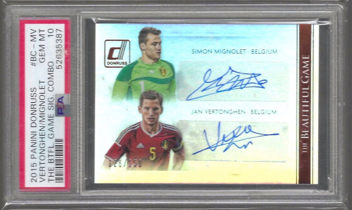MIGNOLET VERTONGHEN 2015-16 PANINI DONRUSS DUAL AUTO /150 PSA 10 GEM POP 1/1