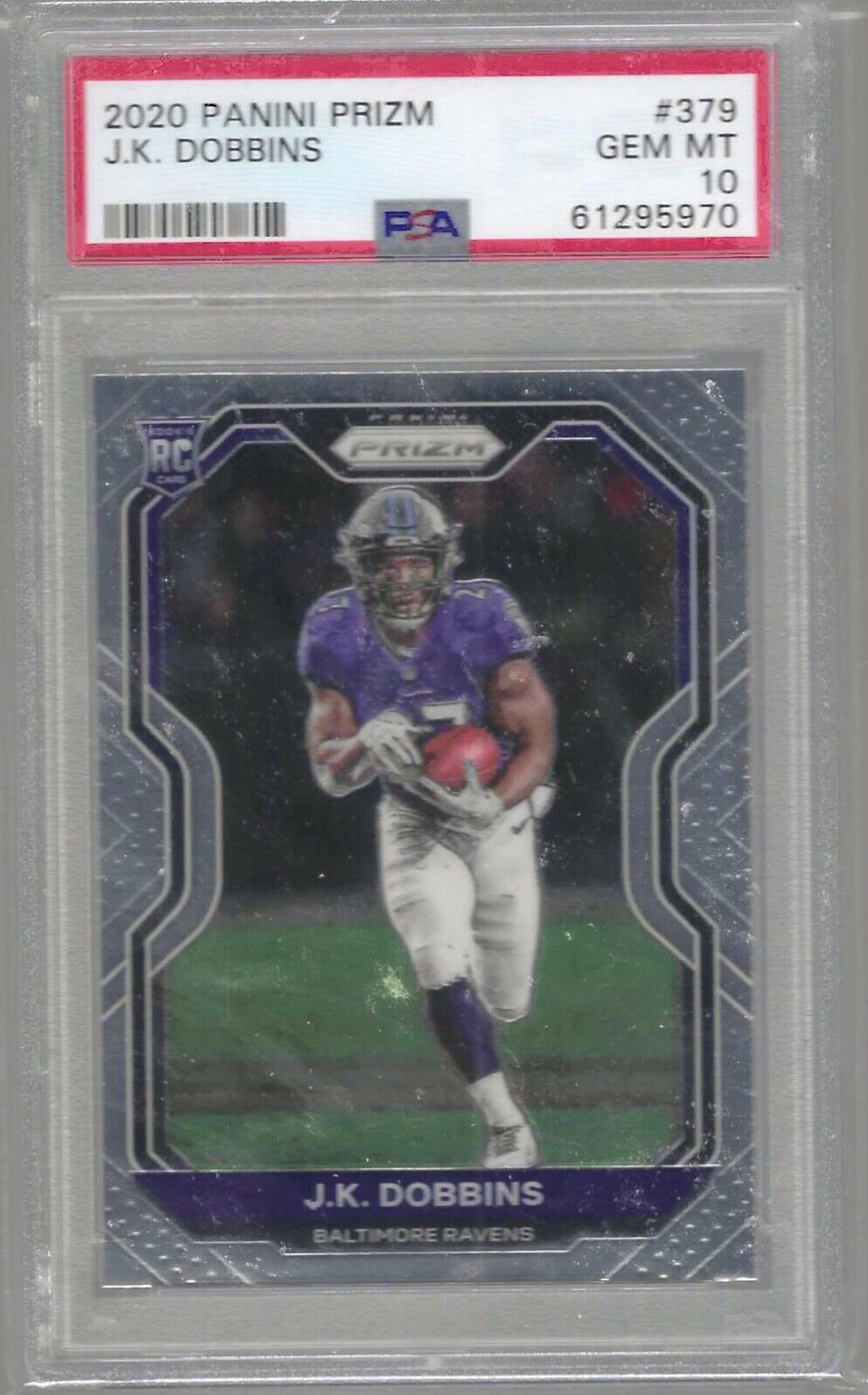 JK DOBBINS 2020 PANINI PRIZM ROOKIE RC PSA 10 GEM MINT