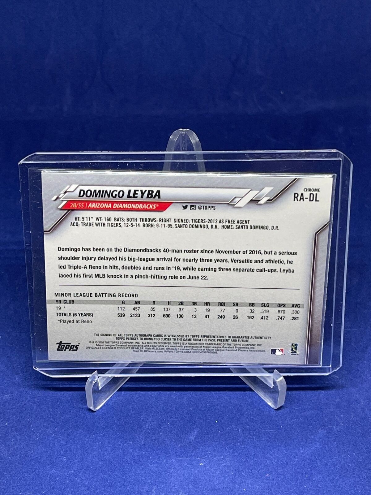 DOMINGO LEYBA 2020 TOPPS CHROME ON CARD ROOKIE AUTO RC