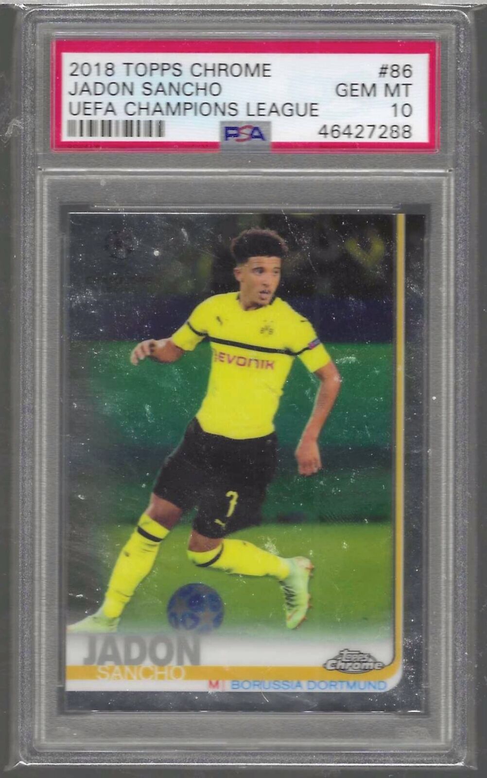JADON SANCHO 2018 TOPPS CHROME UEFA CHAMPIONS LEAGUE RC PSA 10 GEM MINT