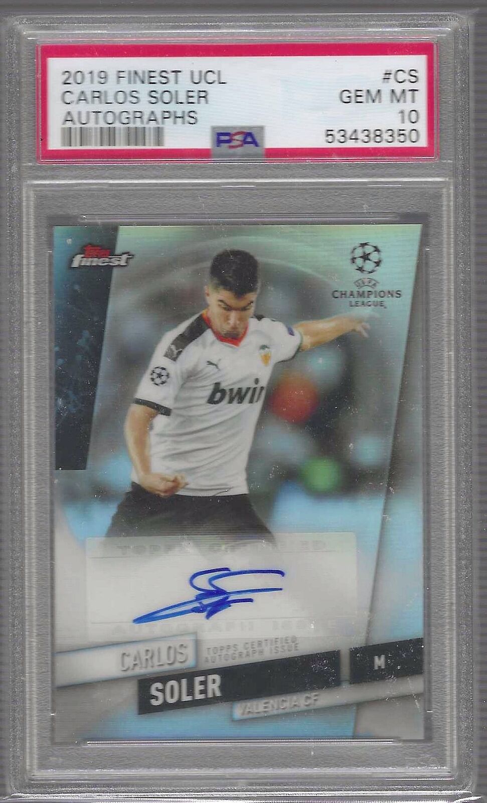 CARLOS SOLER 2019-20 TOPPS FINEST UCL AUTO REFRACTOR PSA 10 GEM MINT POP 3