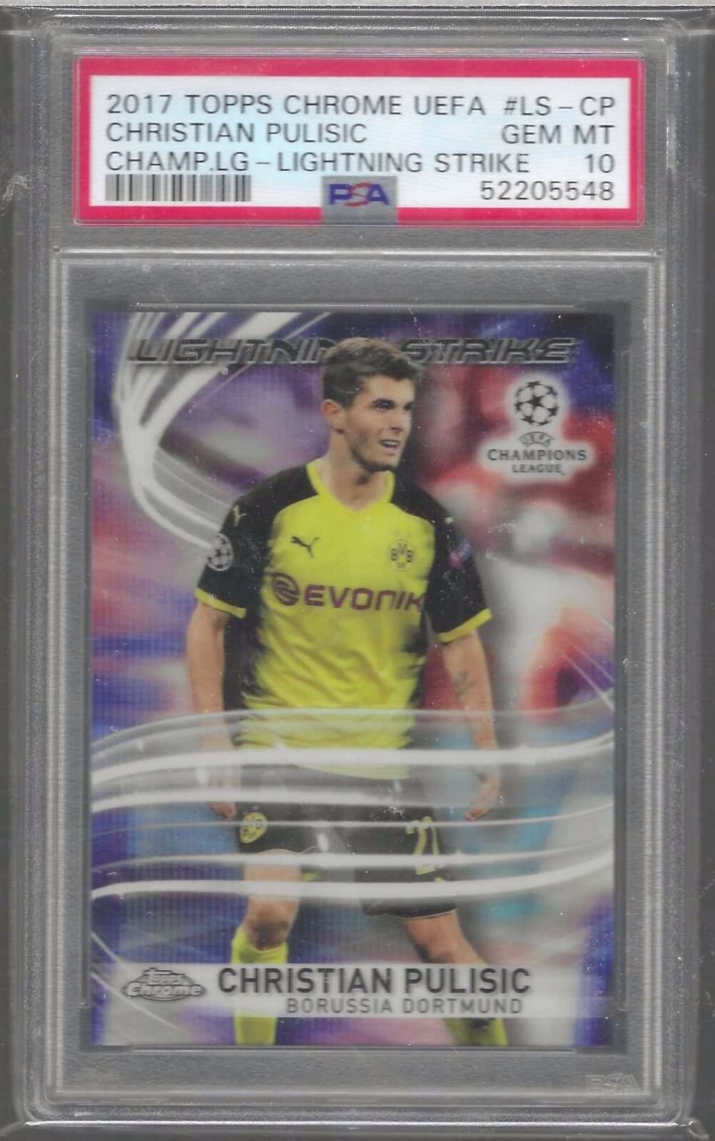 CHRISTIAN PULISIC 2017-18 TOPPS CHROME UEFA LIGHTNING STRIKE PSA 10 GEM MINT