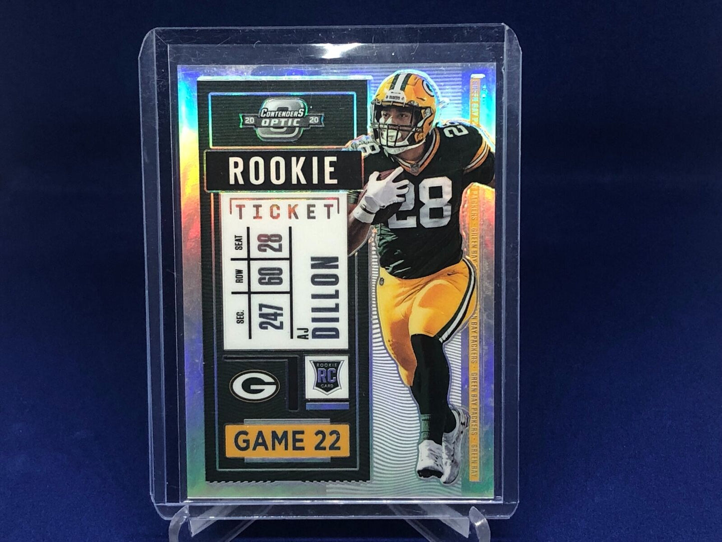 AJ DILLON 2020 PANINI CONTENDERS OPTIC ROOKIE TICKET SILVER HOLO PRIZM RC # 59