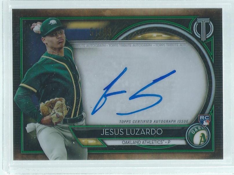 JESUS LUZARDO 2020 TOPPS TRIBUTE ON CARD AUTO GREEN ROOKIE RC #D 51/99