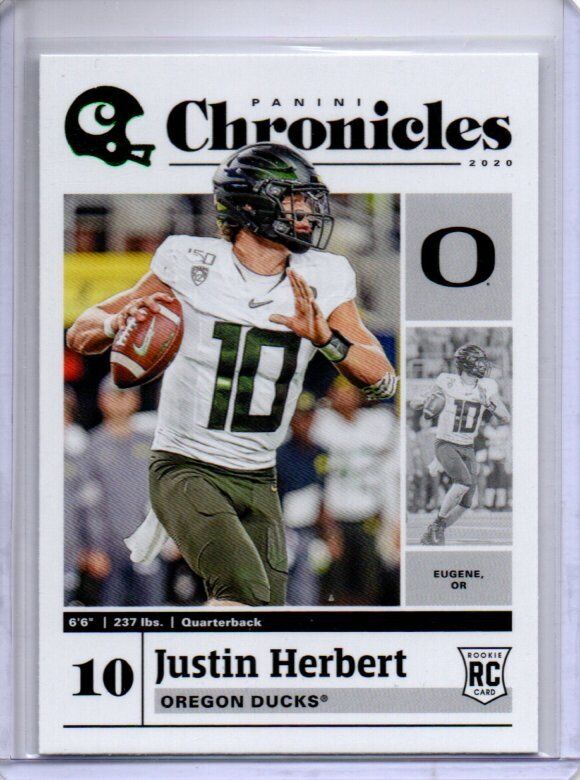 JUSTIN HERBERT 2020 PANINI CHRONICLES DRAFT PICKS GREEN SP ROOKIE RC #5